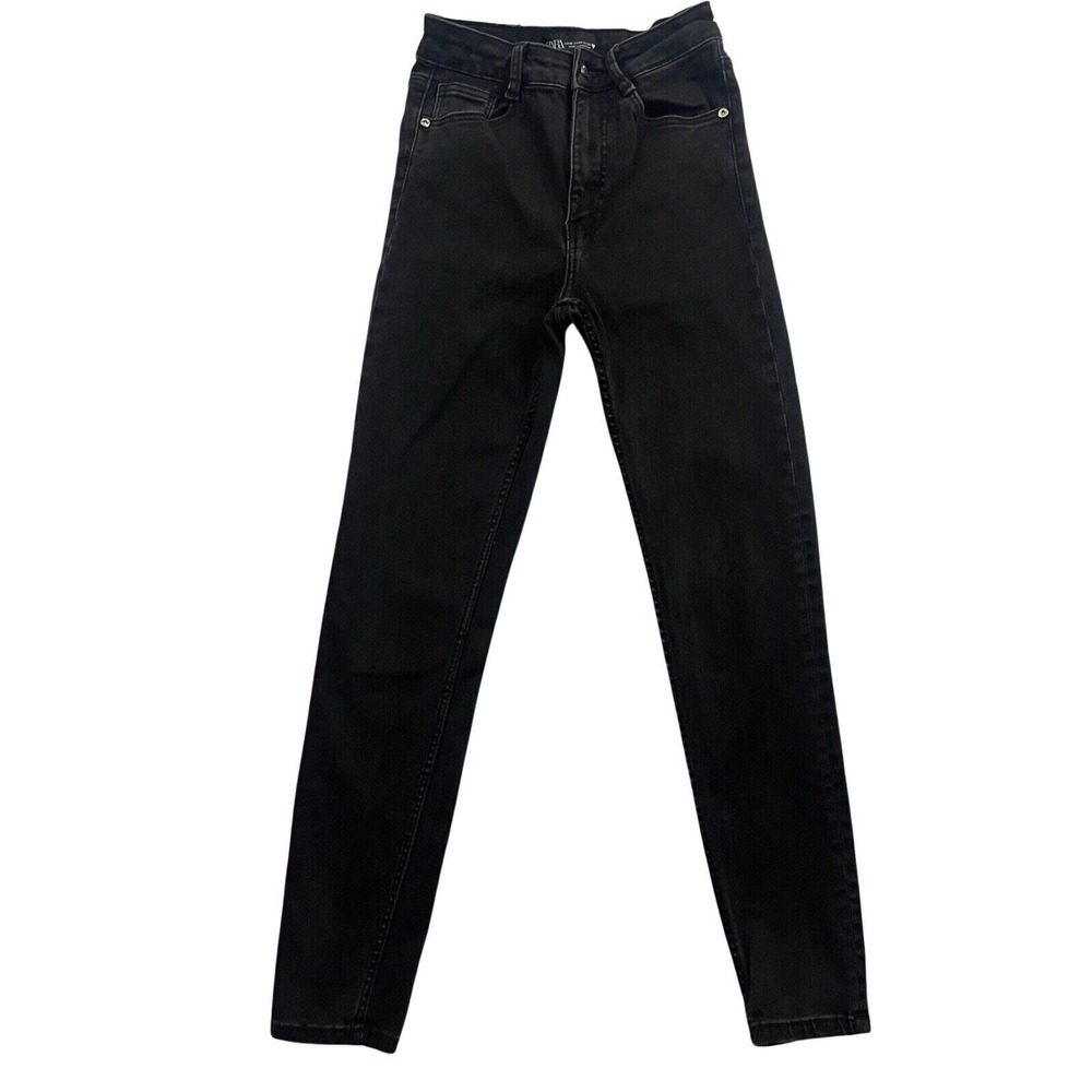 Zara Jeans Womens Size 4 Black Skinny Fit Cotton Stretch Dark wash Denim